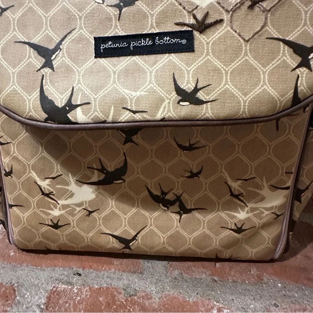 Petunia Pickle Bottom Diaper Bag Coated Canvas Swallow Bird Design One Strap